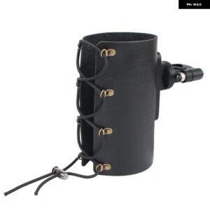 バイク オートバイ カップ ホルダー PUレザー 22-28MM ハンドルバー ドリンク ホルダー コーヒー 水筒 マウント スタンド カー スタイリング 自転車 汎用 - black