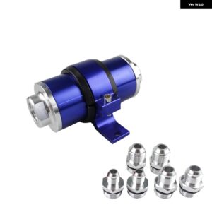 高フローアルミ 58MM 燃料 フィルター 30ミクロンエレメント フィッティング付き AN6 AN8 AN10 アダプター + ブラケット RS-FP003 - Blue