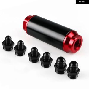 44MM 60ミクロン/ 50MM 100ミクロン レーシングインライン燃料 フィルター アルミ マウント 付き AN10 AN8 AN6 フィッティング アダプター 付き - 44MM Black red