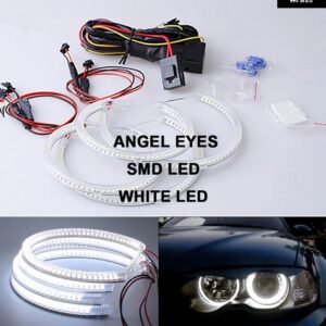 1セット ホワイト+イエロー コットンライトエンジェルアイ ハローリングキット BMW E36 E38 E39 E46 セダン クーペ ツーリング カブリオ プロジェクター - SMD　White