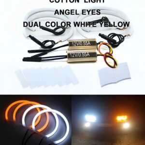1セット ホワイト+イエロー コットンライトエンジェルアイ ハローリングキット BMW E36 E38 E39 E46 セダン クーペ ツーリング カブリオ プロジェクター - Cotton　White　Yellow