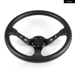 14インチ 350MM PUレザー カーレーシング ステアリングホイール アルミ 合金 ディープコーンディッシュ スポーツドリフト ステアリングホイール 汎用 - black