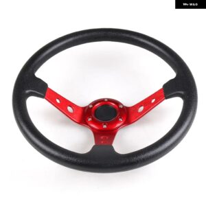 14インチ 350MM PUレザー カーレーシング ステアリングホイール アルミ 合金 ディープコーンディッシュ スポーツドリフト ステアリングホイール 汎用 - Red