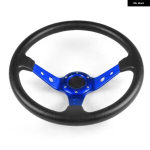 14インチ 350MM PUレザー カーレーシング ステアリングホイール アルミ 合金 ディープコーンディッシュ スポーツドリフト ステアリングホイール 汎用 - Blue