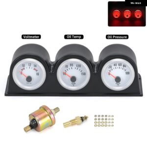 52MM トリプルキット 油温計 + 水温計 + 油圧 計 センサー付き 3IN1 カーメーター PQY-TAG01/02/03 - TAG11-RED