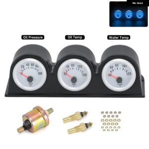 52MM トリプルキット 油温計 + 水温計 + 油圧 計 センサー付き 3IN1 カーメーター PQY-TAG01/02/03 - TAG12-BLUE