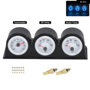 52MM 3IN1 油圧 計 油温計 水温計 電圧計 タコメーター 汎用 トリプルゲージ 車 トラック - TAG14-BL