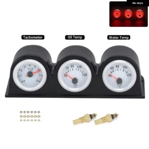 52MM 3IN1 油圧 計 油温計 水温計 電圧計 タコメーター 汎用 トリプルゲージ 車 トラック - TAG14-RL
