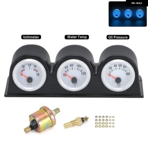 52MM 3IN1 油圧 計 油温計 水温計 電圧計 タコメーター 汎用 トリプルゲージ 車 トラック - TAG13-BL