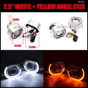 SINOLYN 2.5/3.0インチ エンジェルアイズ バイ キセノン プロジェクターレンズ ヘッドライト H7 H4 LED ウィンカーライト 車用ライト カーアクセサリー - 2.5　White　Yellow