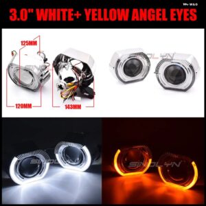 SINOLYN 2.5/3.0インチ エンジェルアイズ バイ キセノン プロジェクターレンズ ヘッドライト H7 H4 LED ウィンカーライト 車用ライト カーアクセサリー - 3.0　White　Yellow