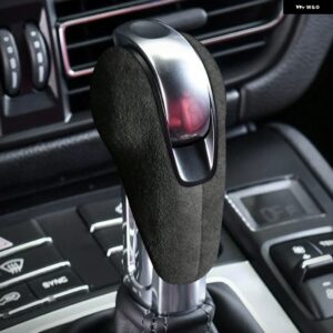 スエード製 カーギアヘッド レバー シフト ノブカバー プロテクター トリム 装飾 アクセサリー ポルシェ マカン パナメーラ ボクスター 718 - gray