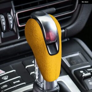 スエード製 カーギアヘッド レバー シフト ノブカバー プロテクター トリム 装飾 アクセサリー ポルシェ マカン パナメーラ ボクスター 718 - Yellow