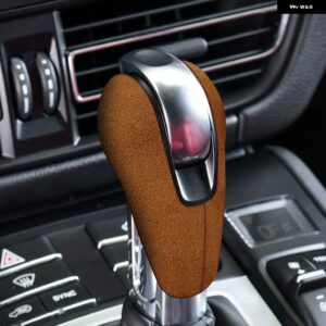 スエード製 カーギアヘッド レバー シフト ノブカバー プロテクター トリム 装飾 アクセサリー ポルシェ マカン パナメーラ ボクスター 718 - brown