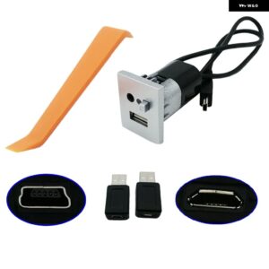 シルバー USB アダプター AUX 入力 ミニ ケーブル USB スロット インターフェース ボタン スイッチ フォード フォーカス 2 MK2 2009 2010 2011 - Silver