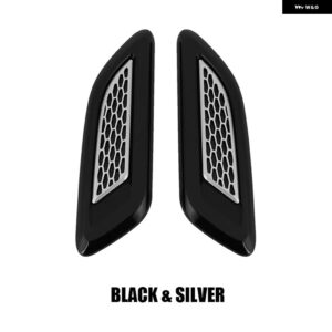 2個入り 汎用 カーエアインテークインレット ボンネット フードスクープベント ステッカー 装飾 カバー チューニングオートマスタングアクセサリー - Black n Silver