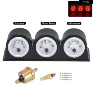 2インチ 52MM トリプルゲージキット 油圧 計 油温計 水温計 電圧計 タコメーター 汎用 カー トラック - TAG13-RL