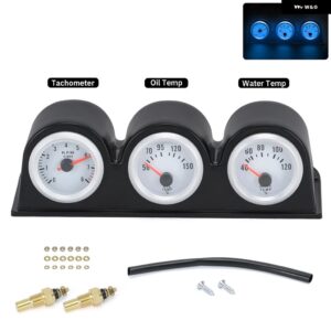 2インチ 52MM トリプルゲージキット 油圧 計 油温計 水温計 電圧計 タコメーター 汎用 カー トラック - TAG14-BL