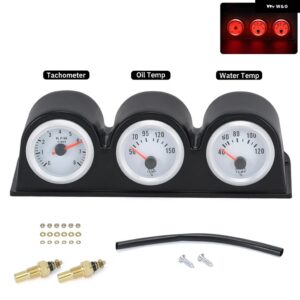 2インチ 52MM トリプルゲージキット 油圧 計 油温計 水温計 電圧計 タコメーター 汎用 カー トラック - TAG14-RL