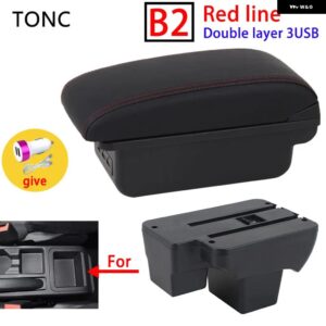 フォルクスワーゲン ポロ 2020-2024 アームレスト ボックス 収納 取り付けパーツ カーアクセサリー - B2 Red line 3 USB