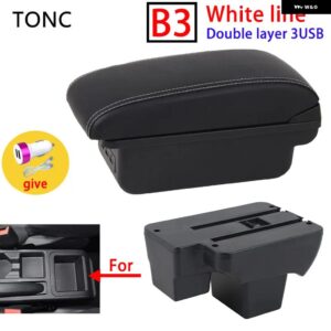 フォルクスワーゲン ポロ 2020-2024 アームレスト ボックス 収納 取り付けパーツ カーアクセサリー - B3 White line 3 USB