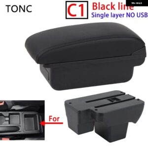 フォルクスワーゲン ポロ 2020-2024 アームレスト ボックス 収納 取り付けパーツ カーアクセサリー - C1 Black line No USB