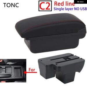 フォルクスワーゲン ポロ 2020-2024 アームレスト ボックス 収納 取り付けパーツ カーアクセサリー - C2 Red line No USB