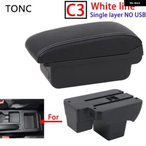 フォルクスワーゲン ポロ 2020-2024 アームレスト ボックス 収納 取り付けパーツ カーアクセサリー - C3 White line No USB