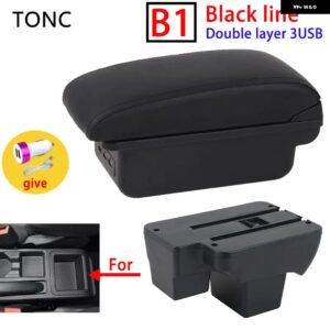 フォルクスワーゲン ポロ 2020-2024 アームレスト ボックス 収納 取り付けパーツ カーアクセサリー - B1 Black line 3 USB