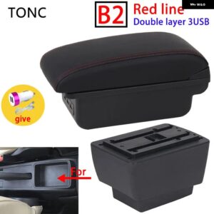 シュコダ オクタビア アームレスト シュコダ オクタビア MK3 A7 2014-2017 車用 アームレスト ボックス レトロパーツ 収納 ボックス カーアクセサリー USB - B2 Red line 3 USB