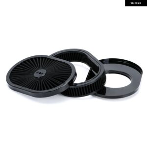 12インチX2インチ オーバルエアクリーナー フィルター アセンブリ 5-1/8インチ キャブレター ネック フロースルーリッド付き ハイフロー クローム GMC シボ - black