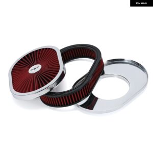 12インチX2インチ オーバルエアクリーナー フィルター アセンブリ 5-1/8インチ キャブレター ネック フロースルーリッド付き ハイフロー クローム GMC シボ - Red