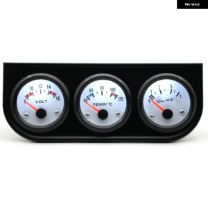 水温 摂氏/華氏 油圧 PSI/KG 電圧計 52MM 3IN1 トリプルゲージキット ブラック ベゼル ホワイトフェイス センサー付き - Celsius