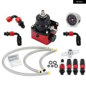 LIZHI - 汎用 調整式燃料圧力レギュレーター ゲージ付き +AN6燃料ラインホース+継手エンドキット - black and red