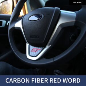カーアクセサリー フォード フィエスタ MK7 2009-2017 エコスポーツ 2012-2017 車用 ステアリングホイール カバー トリム ステッカー - Carbon Fiber Red
