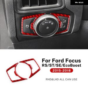 LHD RHD フォード フォーカス SE RS ST エコブースト 2015-18 車用 ヘッドライト ボタン リアルソフトカーボン ステッカー アクセサリー - Red carbon