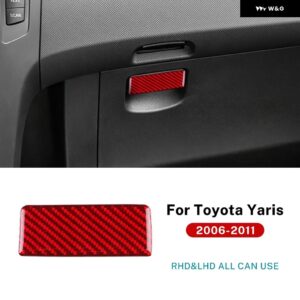 LHD RHD リアルソフトカーボン ステッカー トヨタ ヤリス 2006-11 車用副パイロット ツール ボックス スイッチ フレーム トリム - Red carbon