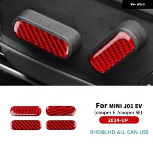 KICKUNG カーシート調整 ボタン ソフトカーボン ステッカー MINI J01 EV COOPER E SE 2024 2025 内装 トリム ブラック レッド - Red 4Pcs