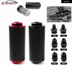 44MM 60ミクロン/ 50MM 100ミクロン レーシングインライン燃料 フィルター マウント 付き AN10 AN8 AN6 フィッティング アダプター 付き RS-FRG014