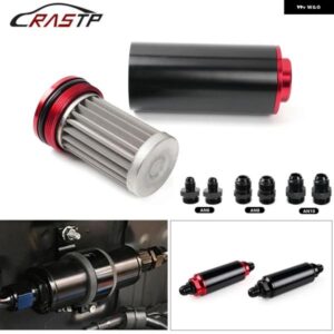 44MM 60ミクロン/ 50MM 100ミクロン レーシングインライン燃料 フィルター アルミ マウント 付き AN10 AN8 AN6 フィッティング アダプター 付き