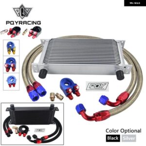 汎用 19 列 オイルクーラー キット + オイル フィルター サンドイッチ + ステンレス 編組 AN10 ホース PQY ステッカー 付き + ボックス