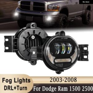 66W LED フォグライト アセンブリ 6600LM 6000K ホワイトDRL+イエローウィンカー付き ダッジ ラム1500 2002-2008 ラム2500/3500 2003-2009