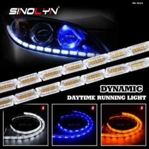 SINOLYN チューニング フレキシブル LED デイタイム ランニングライト スイッチバック ウィンカー 3色 ホワイト イエロー ブルー ランプ DRL ヘッドライト
