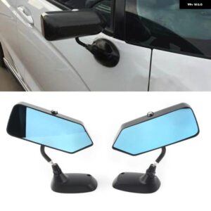 F1 スタイル 車用 汎用 サイドミラー ブルー バックミラー メタル ブラケット 光沢ブラック 2個