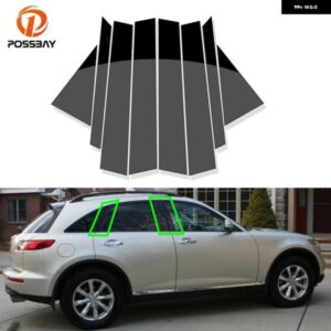 車部品 光沢 黒 ウィンドウピラー ポスト ドア トリム カバー インフィニティ FX35 FX45 2003 - 06 2008 アクセサリー 外装