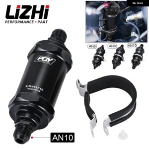 LIZHI RACING - PQY ブラック AN6 / AN8 / AN10 インライン燃料 フィルター E85 エタノール 100ミクロン ステンレス エレメントとPQY ステッカー 付き