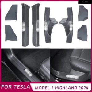 テスラ モデル3 ハイランド 2024 フロント リア ドア シル プロテクター スカッフプレート ファイバー ABS 4/8個セット ペダルキック
