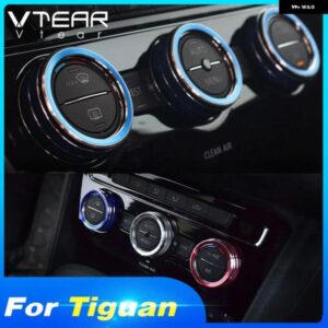 VTEAR フォルクスワーゲン VW ティグアン エアコン ノブ 装飾 カバー インテリア モールディング リアクセサリー カー スタイリング 2017-2021