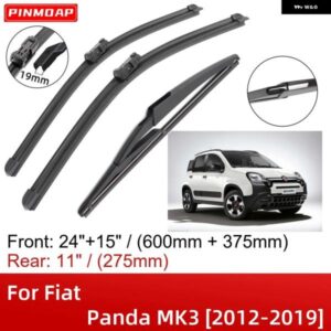 フィアット パンダ MK3 2012-2019 24インチ+15インチ+11インチ フロント リア ワイパー ブレード ブラシ カッター アクセサリー 2013 - 19