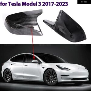 カーボンパターンブラックサイドミラー カバー キャップTESLA MODEL 3 2017 - 23